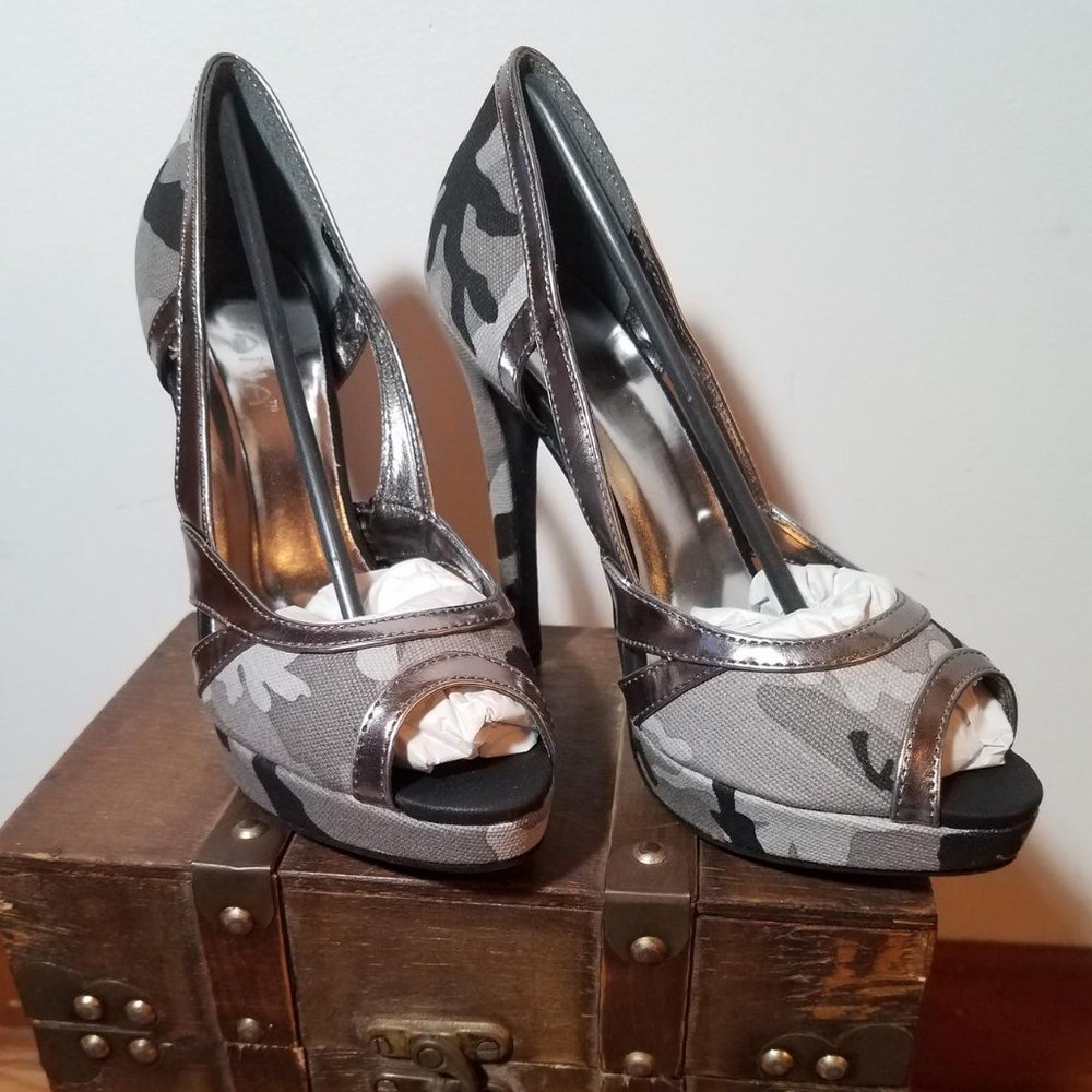 Camo Heels Many Sizes!!  Silver Camouflage Street Pumps Jeans peep toe platform